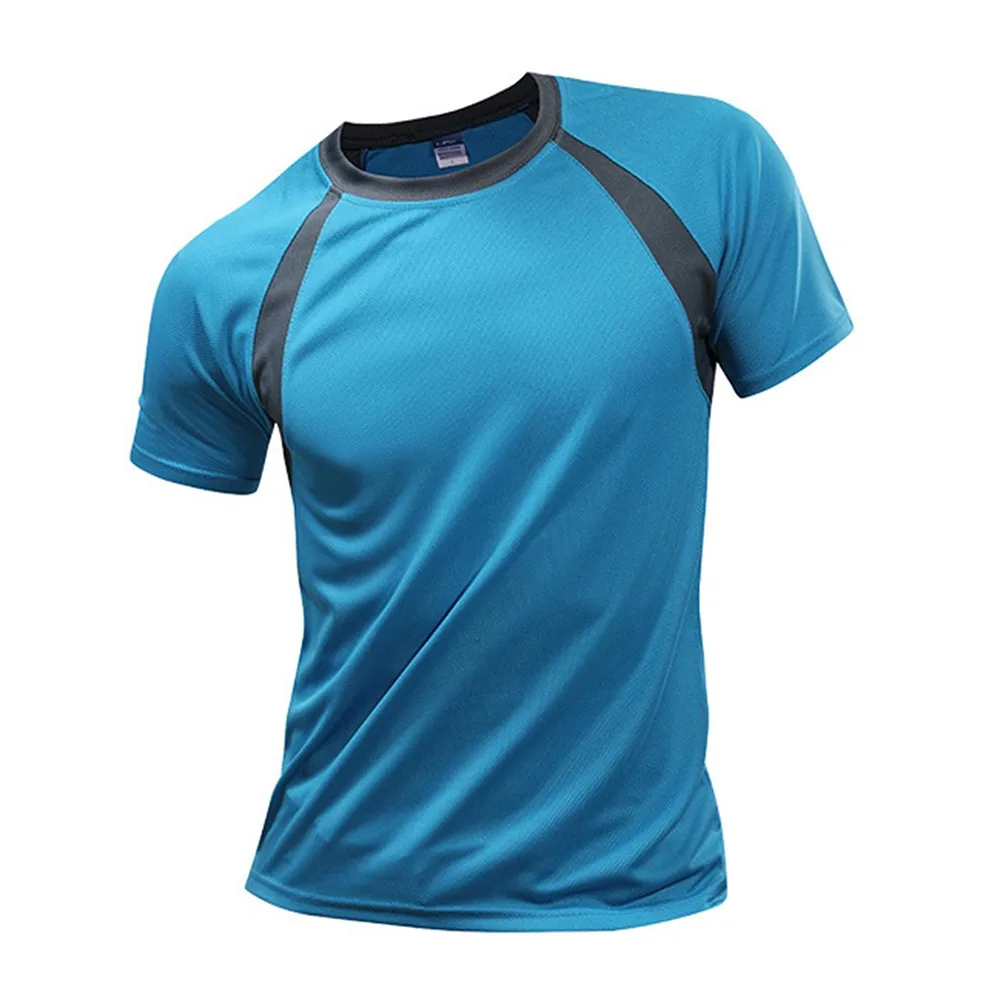 2021 Summer Men Breathable T-Shirt Quick Dry Athletic Wicking Cool Running Gym Sports Tops Training Jogging Shirt Gym Sportswear