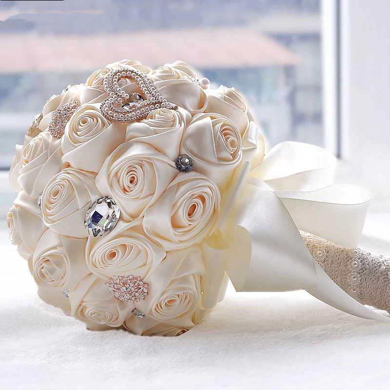 

8 Colors Gorgeous Wedding Flowers Bridal Bouquets Artificial Wedding Bouquet Crystal Sparkle With Pearls 2019 buque de noiva