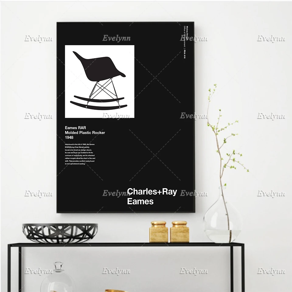 Charles And Ray Aemes Chair Interior Design Poster, Helvetica, Black And White,Architecture Wall Art Prints Home Decor Canvas