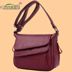 Genuine Leather Sheepskin Crossbody Bag Women Double Layer Messenger Bag Simple Shoulder Bag New Female Purse Wild Handbag Bolso