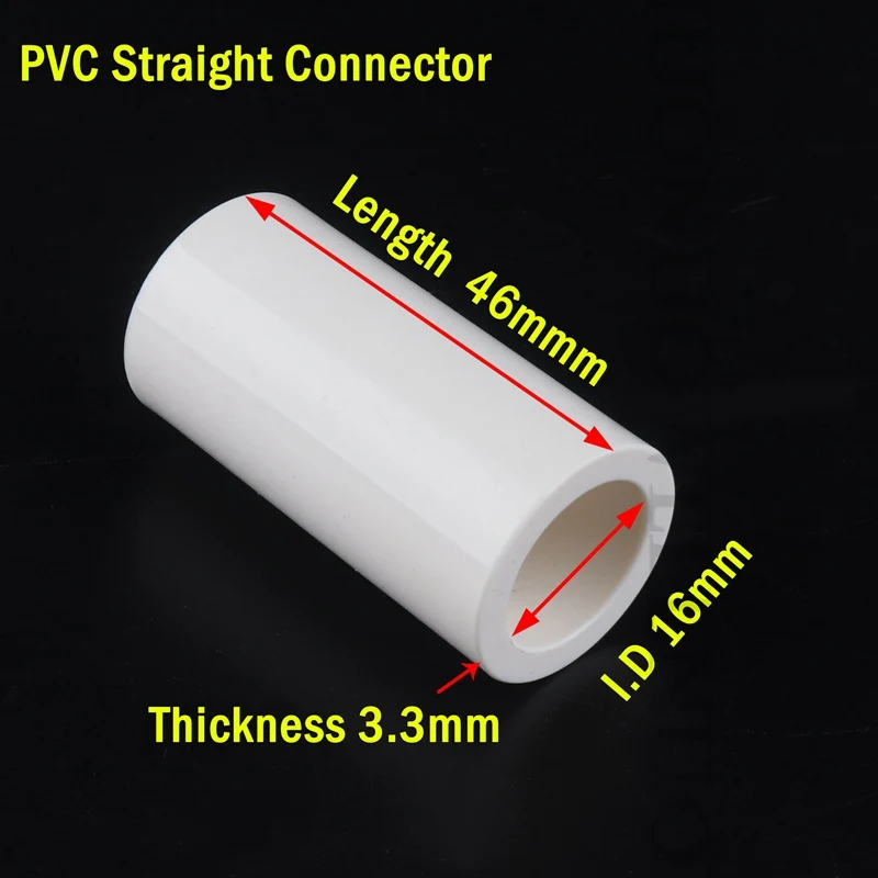 10pcs Internal Dia 16mm White PVC Pipe Fittings Straight Elbow Tee Connector Plastic Tent Fittings Home Wardrobe DIY Tools