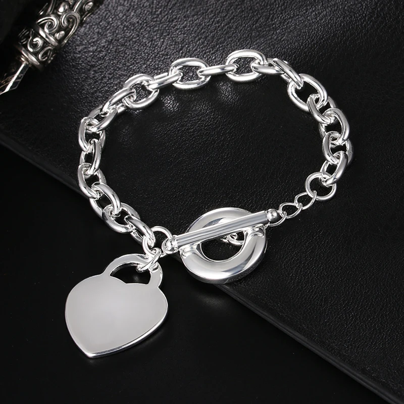 Silver 925 Heart Pendant Charm Bracelets For Women Wedding High Quality Fashion Jewelry Valentine's Day Gifts