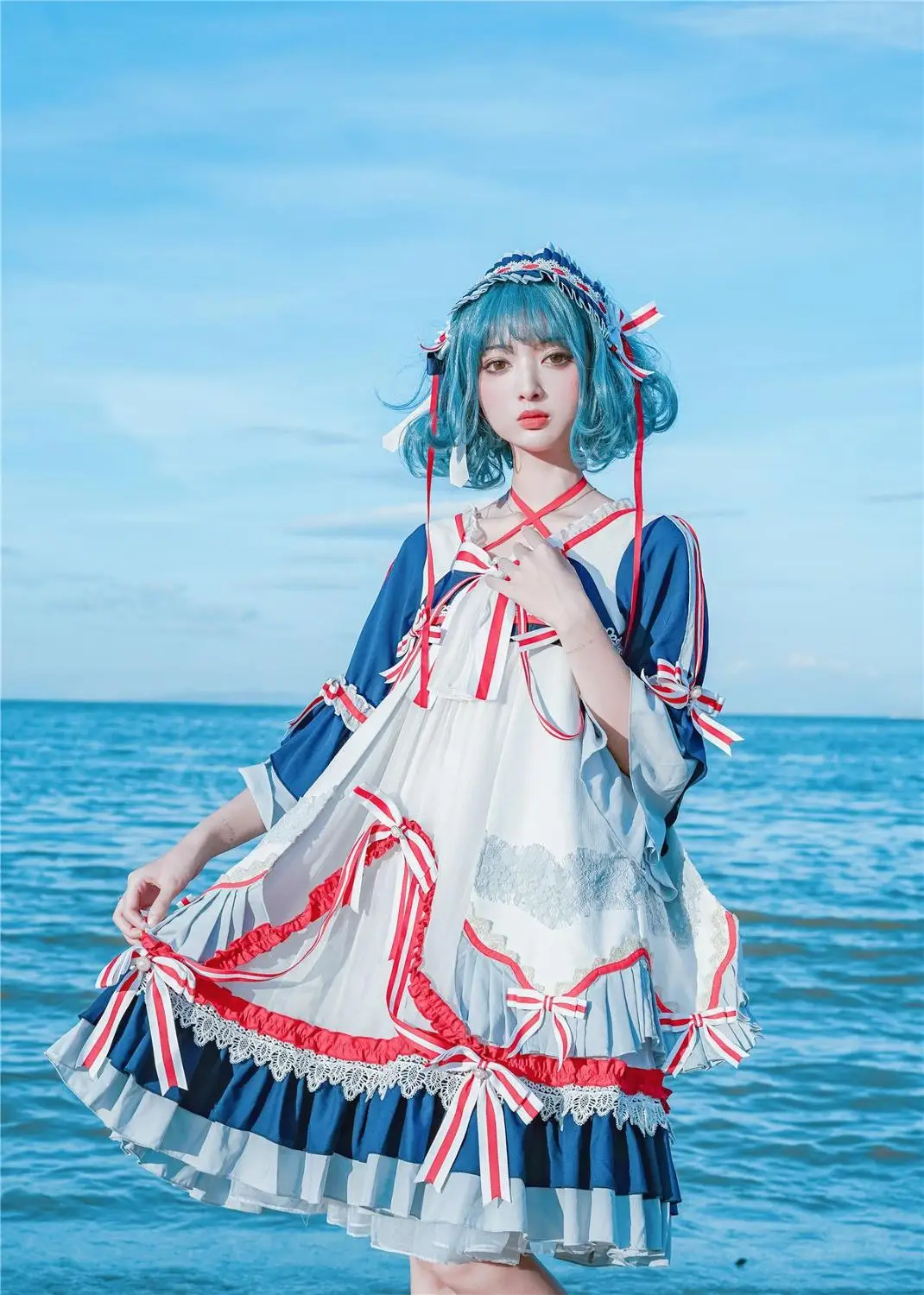 Japonês doce lolita vestido vintage laço bowknot cruz estilingue vestido vitoriano de cintura alta kawaii menina gothic lolita op loli cos