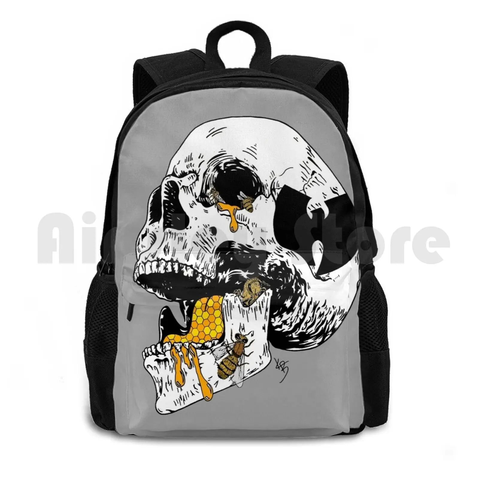 Outdoor Hiking Backpack Riding Climbing Sports Bag Rap Music Skull Honey Bees Bee Killabees Rizza Black Yellow White Cool Sick