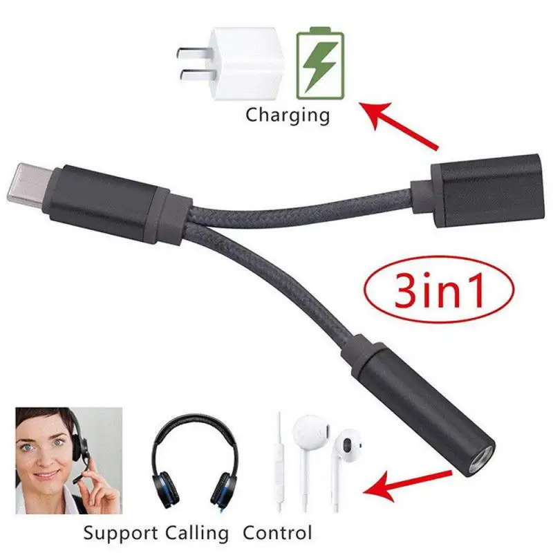 Adaptador tipo C 2 en 1, divisor para Honor 20 Pro, Adaptador auxiliar de Audio para Huawei P30, P20, Mate20 Pro, Nova5