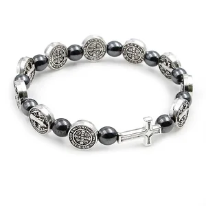 Villwice Catholic Rosary Bracelet St. Benedict 메달 크로스기도기도 팔찌 적철광 종교 쥬얼리 액세서리 8 최고의 판매 세인트 베네딕트 로사리 - №4