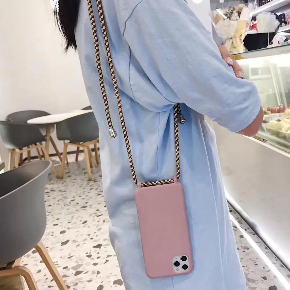 IG Plain Crossbody Sling Rope Phone Case For iPhone13 14Pro 12 11 XSMAX 78PLUS SE2020 6S Cover XR Soft Skinny Shell Protection