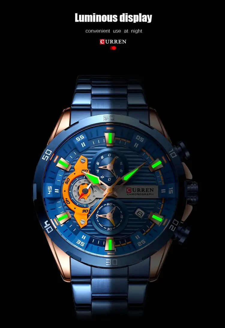 CURREN Männer Uhr Top Marke Luxus Sport Quarz Herren Uhren Voller Stahl Wasserdicht Chronograph Armbanduhr Männer Relogio Masculino – Detail 9