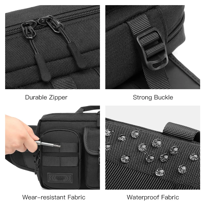 OZUKO Men\'s Waist Bag Fashion Outdoor Sports Chest Bags Male Waterproof Fanny Belt Pack Hip Bum Crossbody Bag Large Molle Pouch