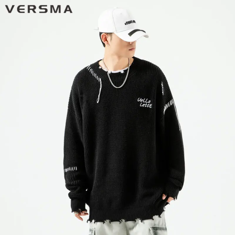 

VERSMA Korean Ulzzang Ripped Hole Vintage Sweater Men Women Hip Hop Streetwear Rock Chic Ugly Christmas Sweater Men Dropshipping