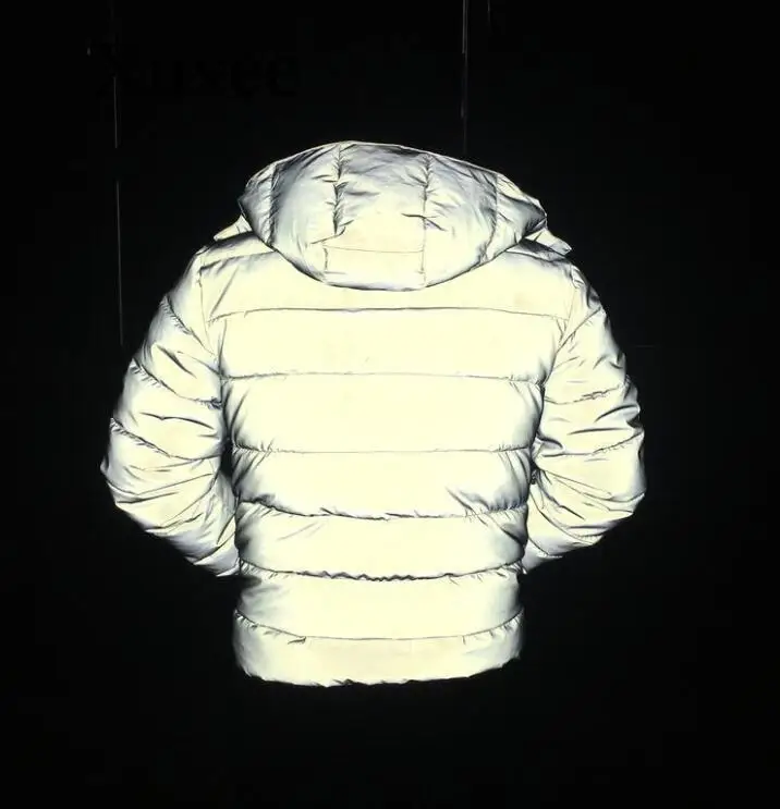 Reflective Light Winter Jacket Coat Women Men Thick Warm Cotton Linning Night Jogger Hooded Parka  Hip Hop Streetwear