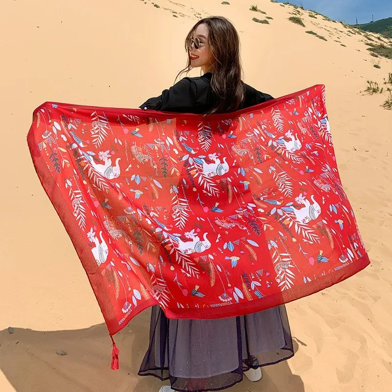 Desert Sun Protection Cotton Linen Beach Dress Bikini Sarong Wrap Scarf Women Brazilian Swimsuit Bathing Oversized Cover Up Veil