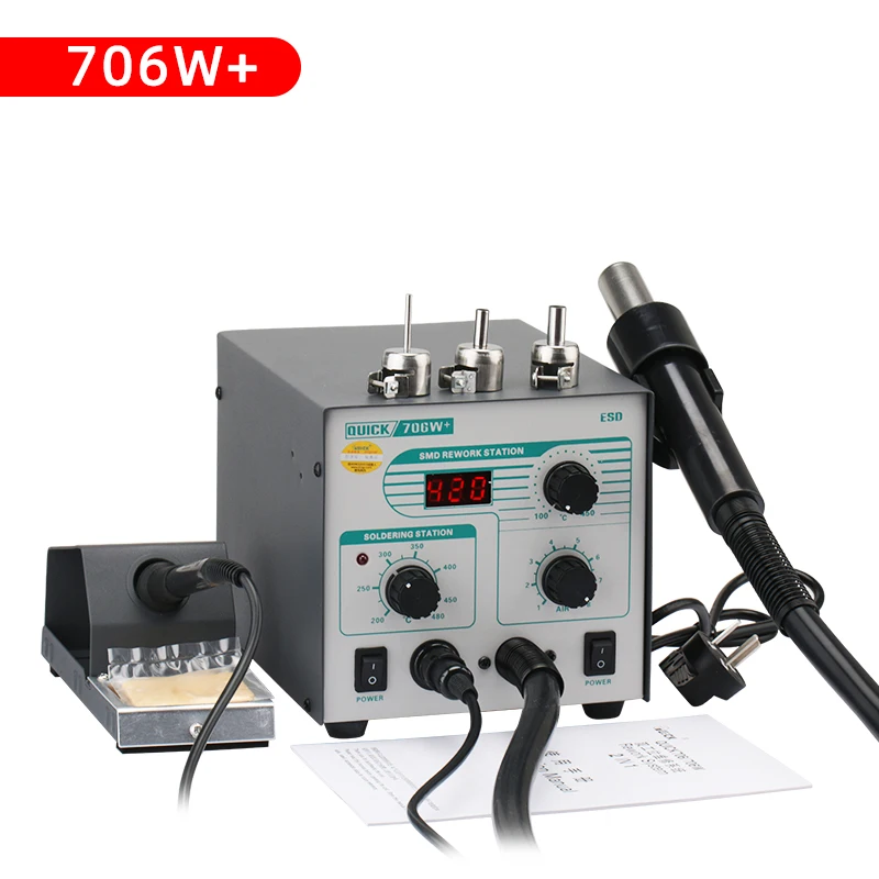

Quick 706W+ Digital Display Hot Air Gun Soldering Station Two-in-one Mobile Phone Repair Thermostat Electric Soldering Iron set