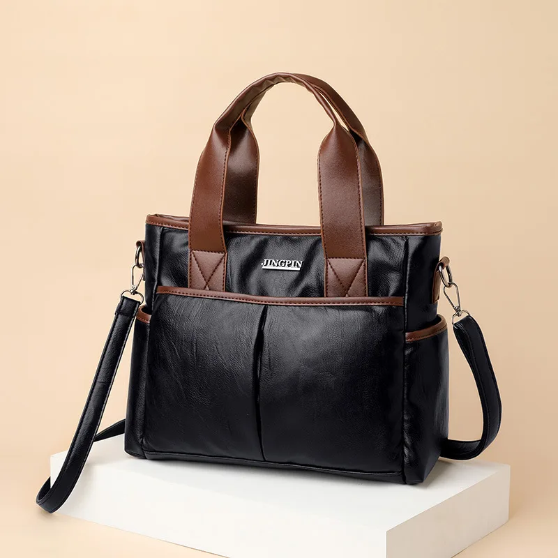 Vintage Soft Leather Top-handle Bags PU Designer Ladies Handbag Commuter Women Shoulder Bag Casual Tote