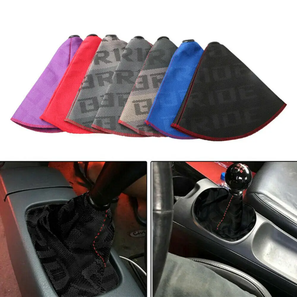 JDM Bride RECARO High Quality Hyper Fabric Shift Boot Racing Shifter Knob Cover for Universal Car With Red Stitching