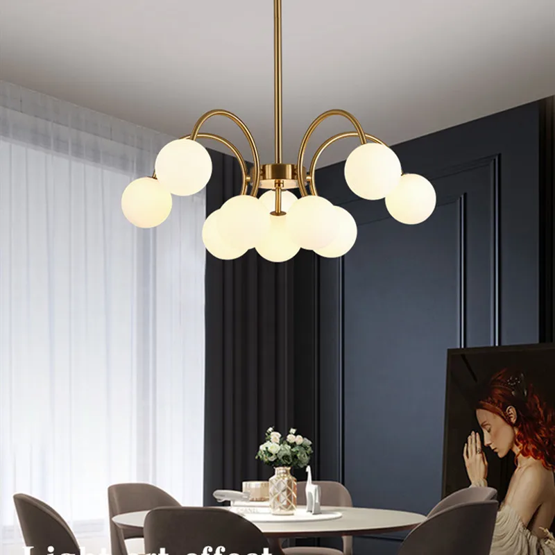Nordic White Glass Ball Chandelier Living Room Dining Room Bedroom Molecular Hanging Lamp Modern Luxury G9 Golden Pendant Light