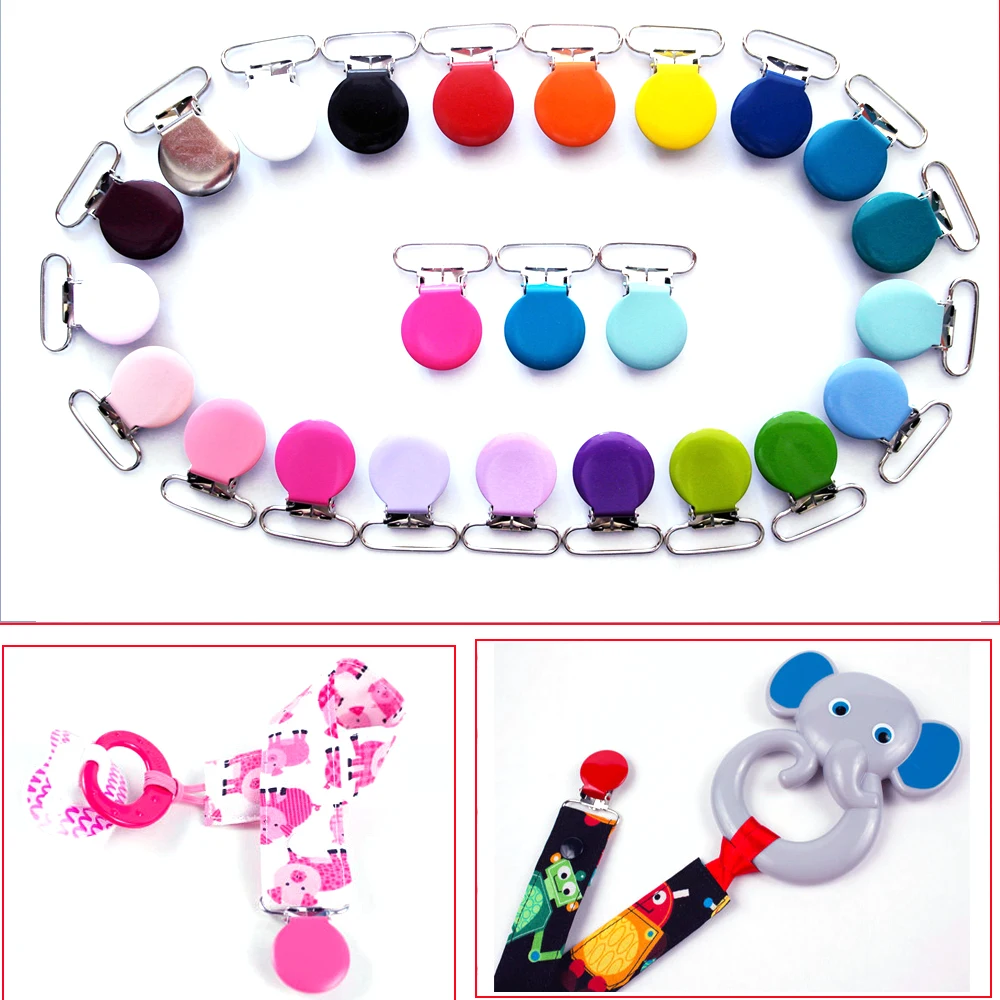 1'' 25mm Wide Round Metal Pacifier / Garment Enamel Painted Colored Pacifier Clips/ Suspender Clips