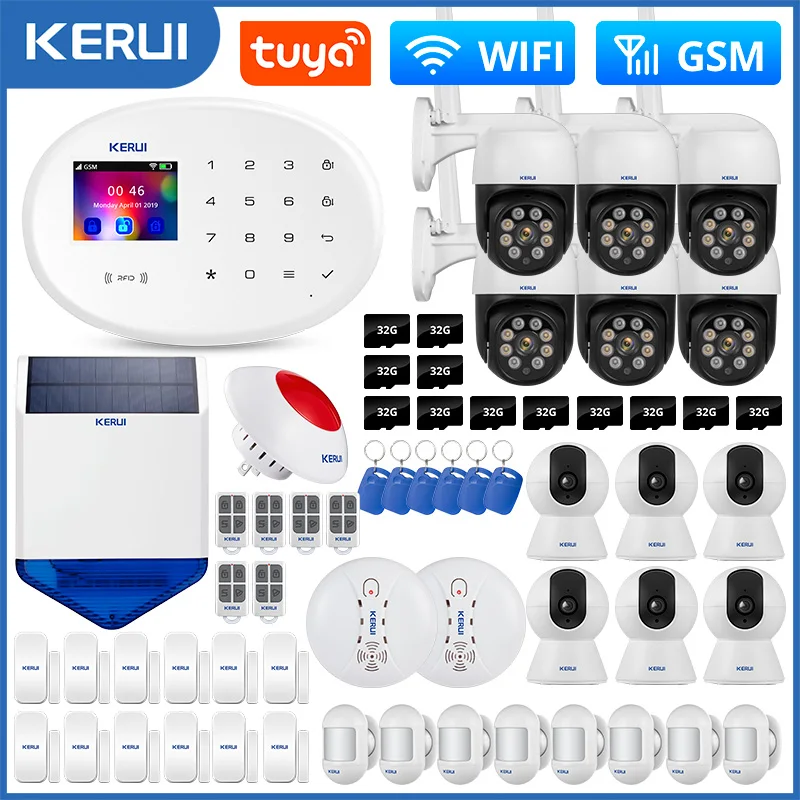 

KERUI Tuya Smart 4G GSM WIFI Home Alarm system Kit Wireless Alarm Security System Camera Control Alexa Google PIR Sensor Siren