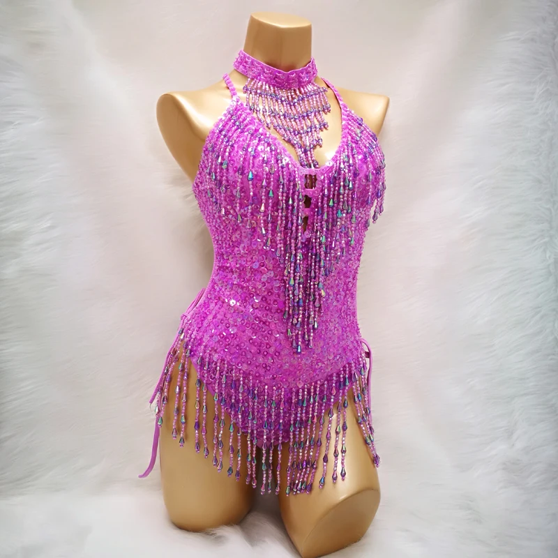 Sexy showgirl carnival costumes for EDC beading Sequin One-Piece Bodysuit Outfit Costume Stage Performance Leotard DJ Party