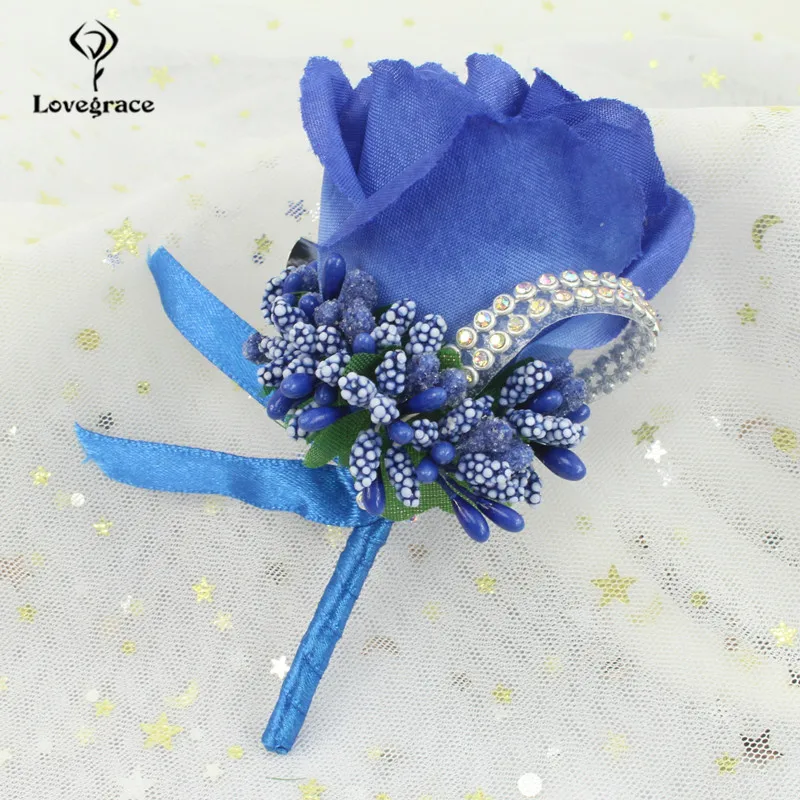 Bianco blu rosa matrimonio Boutonniere fiore corpetto Pin sposo Groomsmen Mariage Prom uomo abito spilla accessori Para Hombre fai da te