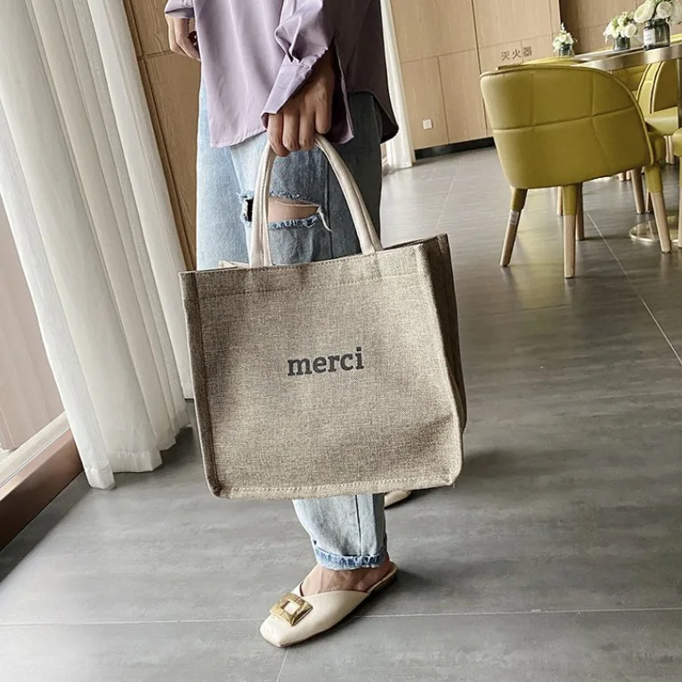 

Women's Bag 2020 Summer New Shoulder Bag Dongdaemun Hot Literary Fan Letter Handbag Fashion Burlap Shopping Bag