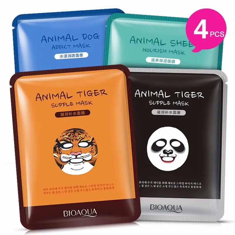 

BIOAQUA 4Pcs Tiger Panda Sheep Animal Shape Animal Face Mask Moisturizing Oil Control Hydrating Nourishing Facial Masks For Wome