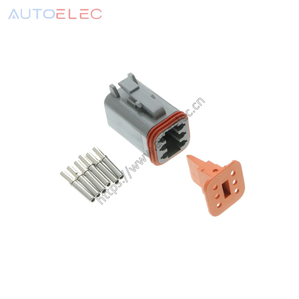 100Kits Deutsch DT Series 6 Way Plug Connector Kit DT06-6S Plug Assembly + Pins & Wedglock  Automotive Rectangular DC Connector