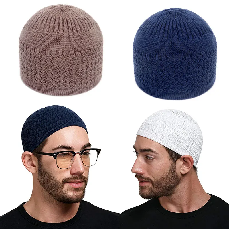 

Winter Knitted Muslim Men Brimless Hat Unisex Beanies Cap Warm Islamic Melon Cap Men's Wrap Head Caps for Women Male Female