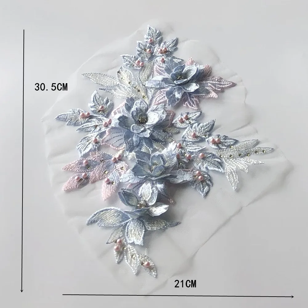 1Pcs More Color 3d Flower Embroidery Lace Patch Mesh Fabrics Beaded Crystal Applique Sewing Dress Clothes Accessory Diy Patches