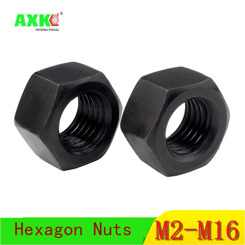 

100pcs M2 M2.5 M3 M4 M5 M6 M8 M10 M12 M14 M16 Black Grade 8.8 Carbon Steel Hex Nut Hexagon Nuts GB6170