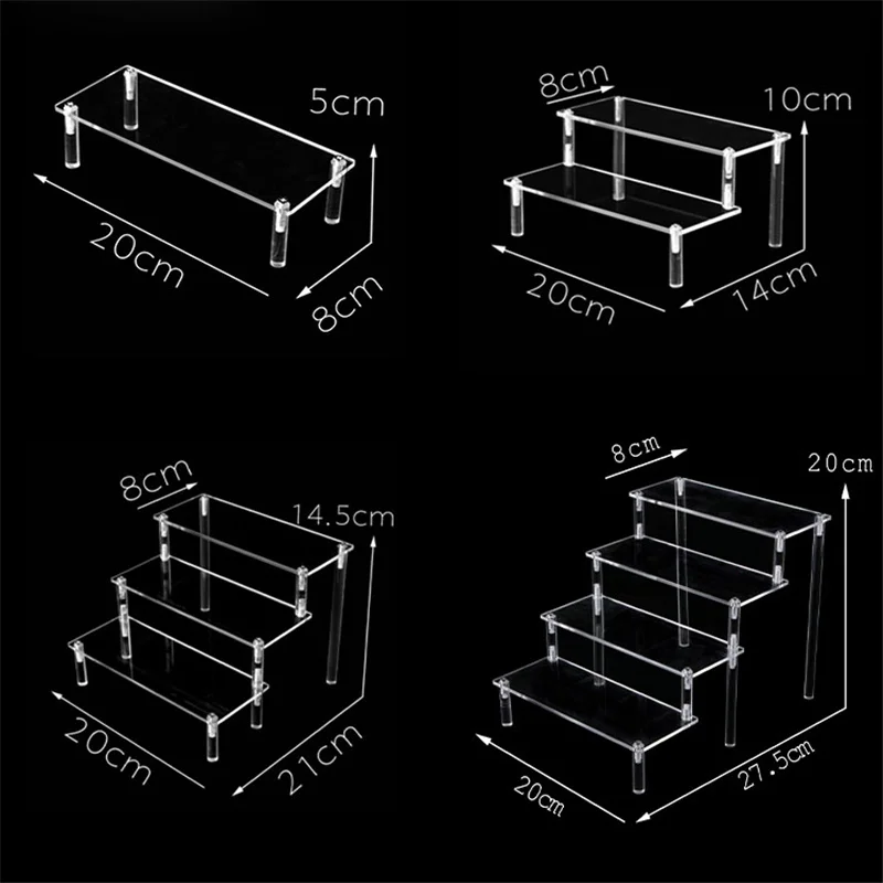 Acrylic Display Stand for Mini Action Figures Toy Model Stand Holder Rack Transparent Doll Pottery Clay Figurine Ladder Shelf