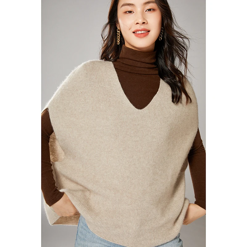 Women Vest V Neck Sleeveless Sweater Autumn Winter 100% Wool Solid Knitted Pullover Casual Loose 2021 New Korean Lady Jumper