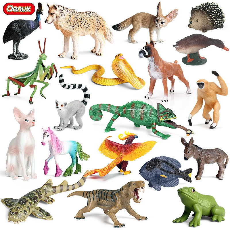 Oenux dzikie zwierzęta wilk żaba wąż Phoenix Model figurka owady Sphynx pies elfy figurki kolekcja miniatur dzieci zabawki