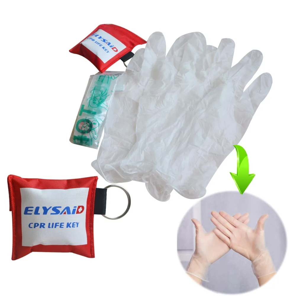 

4Pc ELYSAID CPR Keychain Emergency Face Shield First Aid CPR Face shield One Way Valve With One Pair Gloves