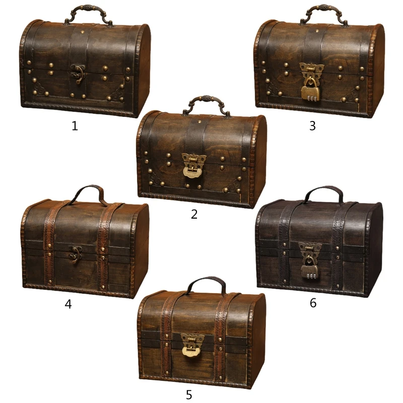 2024 New Wooden Pirate Jewelry Storage Box Vintage Treasure Chest for Wooden Organizer