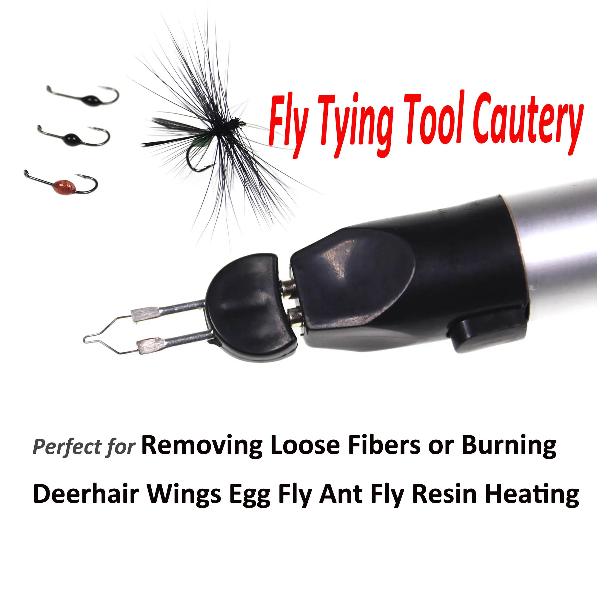 Bimoo Fast Heating Fly Tying Cautery Tool for Removing Loose Fibers Burning Deerhair Wings Egg Ant Fly Resin Electrocoagulator