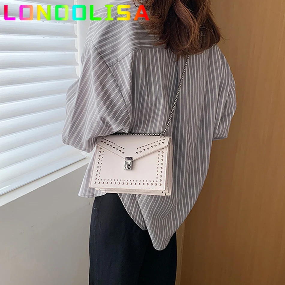 Scrub Leather Brand Designer Shoulder Simple Bags For Women 2024 Chain Rivet Luxury Crossbody Bag Female Fashion Small Handbags