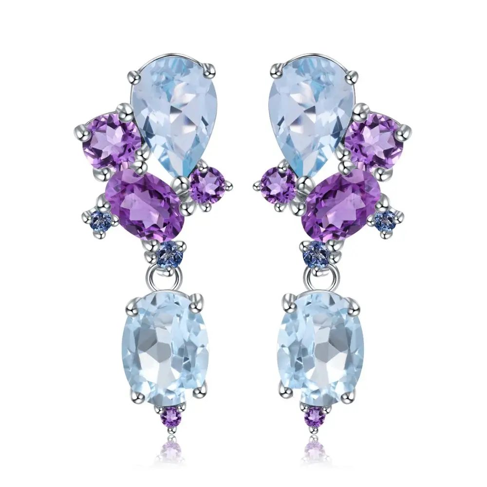 

GEM'S BALLET 925 Sterling Silver Natural Blue Topaz Amethyst Stud Earrings Candy Earrings for Women Romantic Wedding Jewelry