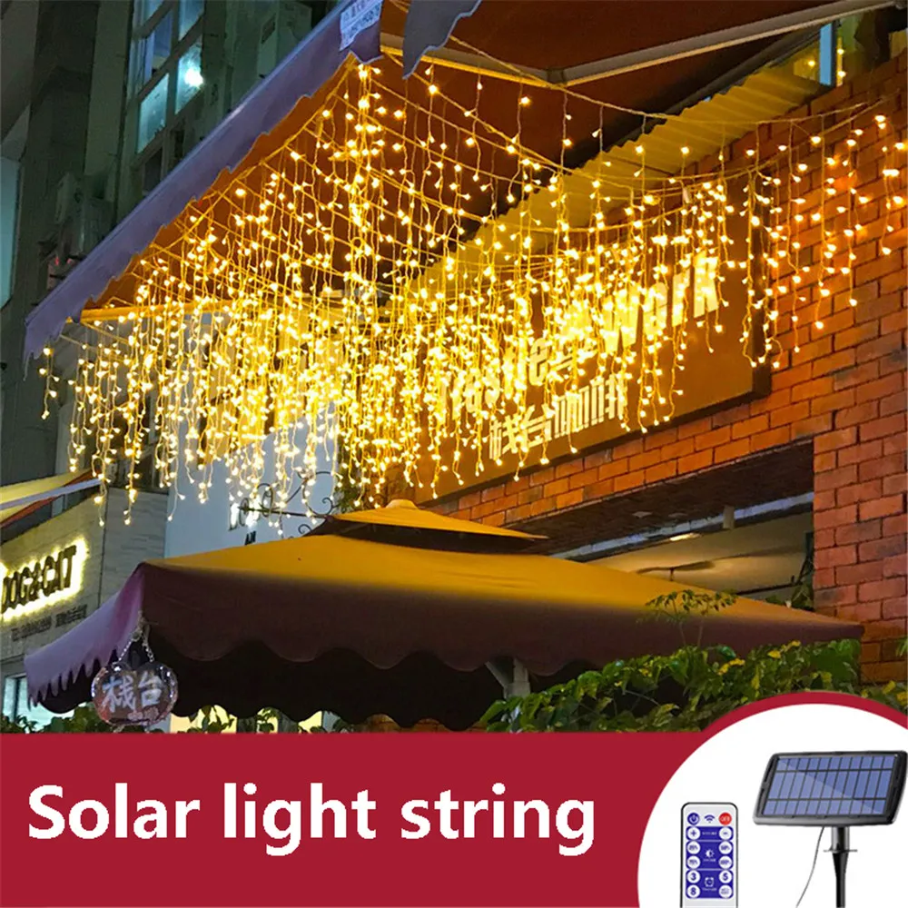 3M/5M Icicle LED String Light Solar Outdoor Waterproof For Decorate Holiday Wedding Party Curtain Garden Light With Remote