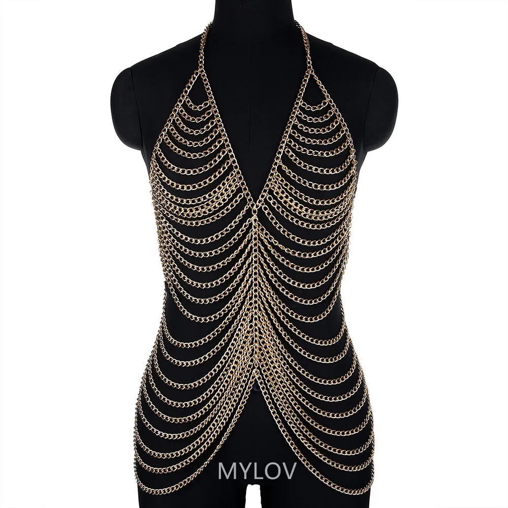 

10058 Women Multi Layer Metal Body Belly Chain Jewelry Harness SexyDress Chains Accessories Full Female Clothing Body Jewel