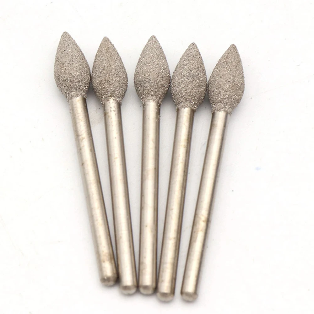 1/5/10PCS 3/4/5mm  Olive Diamond Burrs Brazing Drill Bits Grinding for Dremel Engraving