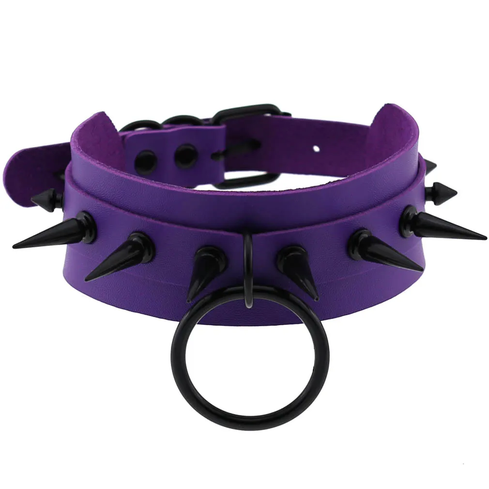 Emo Purple Goth Punk Leather Choker Necklaces Women Men Harajuku Black Rivet Metal Chian Necklace Halloween Cosplay Y2K Jewelry