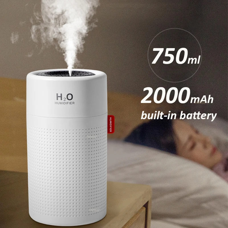 Humidificateur d'air, diffuseur d'arôme et d'huiles essentielles sans fil, modèle portable avec port USB, batterie de 2000mAh