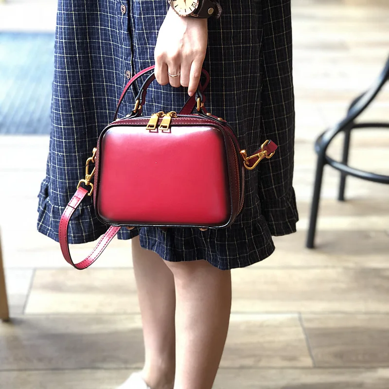 

High Quality Leather Cowhide Art Van Shoulder Bags Solid Color Retro Luxury Simple Genuine Leather Women Handbags