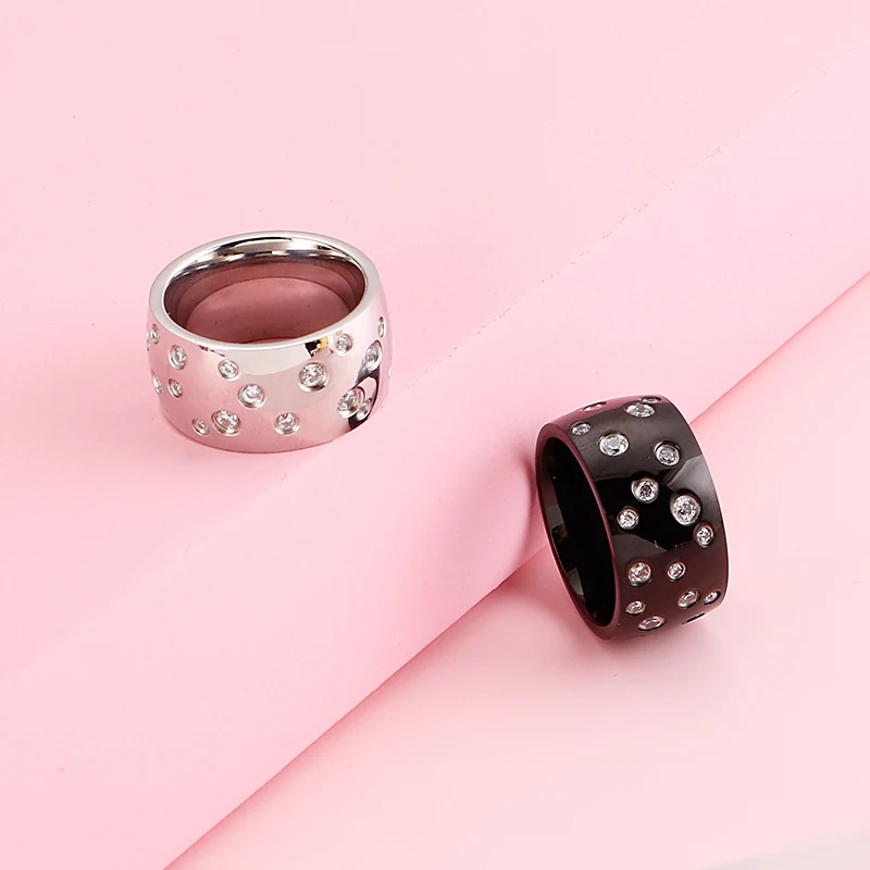 Stainless Steel Shiny Rhinestone Ring For Women Fashion Luxury Gold Color Wedding Band Jewelry Accessories