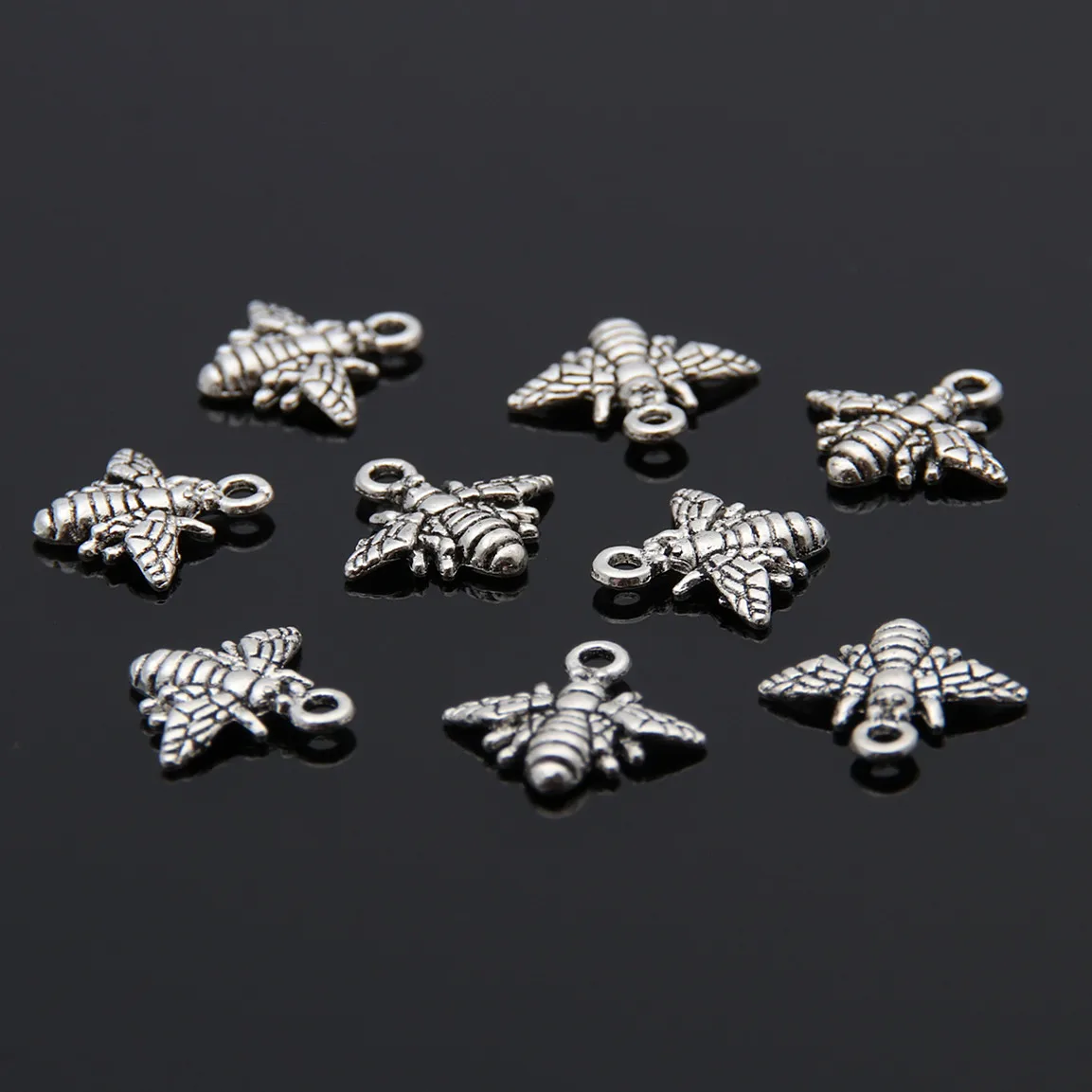 200pcs Silver Color Mini Bee Honeybee Charms Insects Animal Pendant Jewelry Making DIY Handmade Craft Accessories A3450