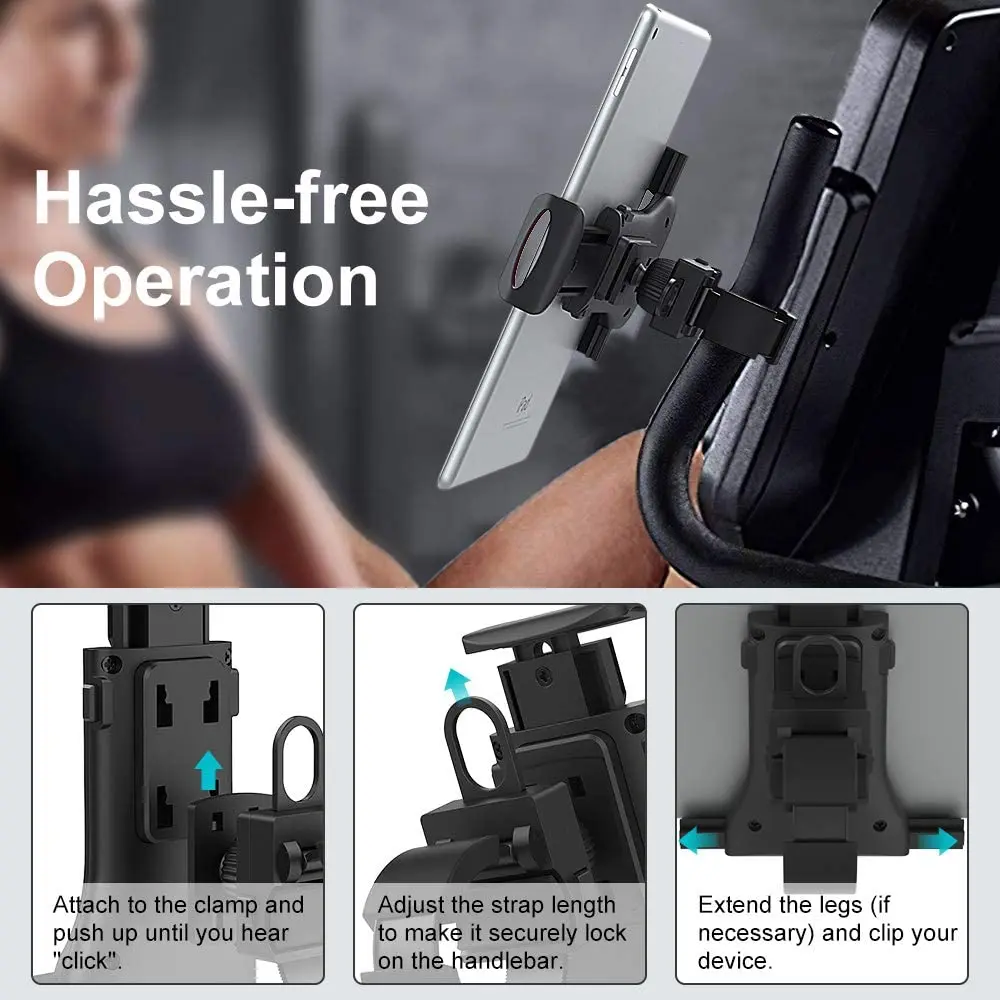 Universeller Fahrrad-Laufbandhalter, Ständer für iPad Air 4 Pro, Indoor-Fitnessstudio, Lenker, Tablet-Halterung für 10,2 bis 27,9 cm große Mobilgeräte – Detail 6