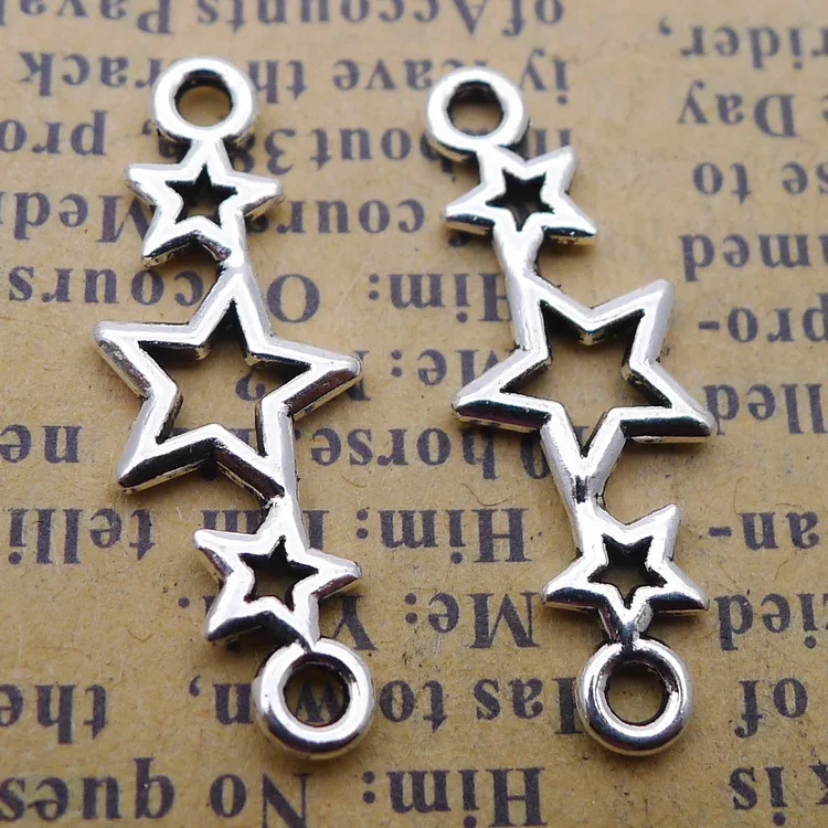 20 pieces/lot 10*25mm Star charm Antique silver color Metal alloy Necklace Bracelet Pendant Connector DIY Handmade accessory