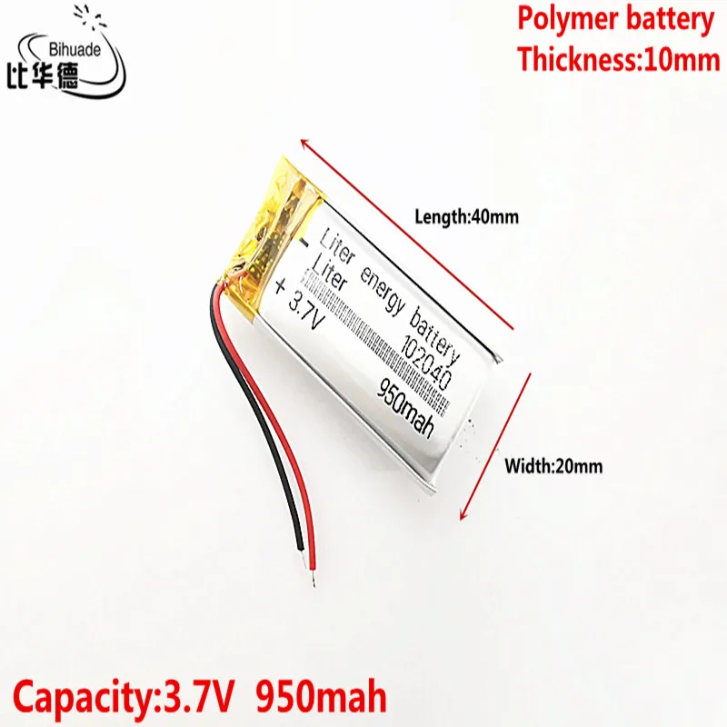 Litrowa bateria energetyczna dobra Qulity 3.7V,950mAH 102040 polimerowy akumulator litowo-jonowy/litowo-jonowy do tabletu pc BANK,GPS,mp3,mp4