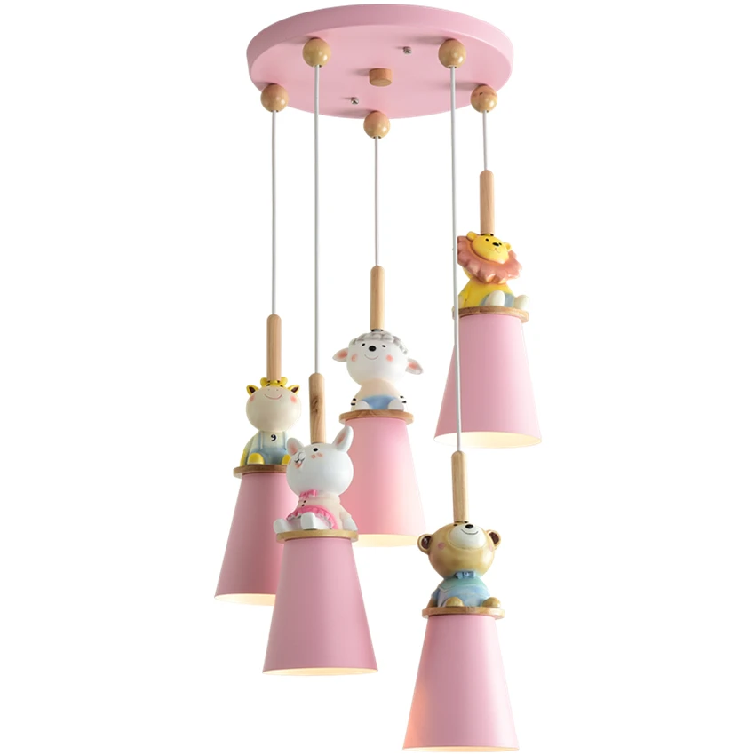 

Nordic Bedroom Pink Cartoon Animals Pendant Lights Modern Children's Room Girl Living Room Study Restaurant Deco Hanging Lamps